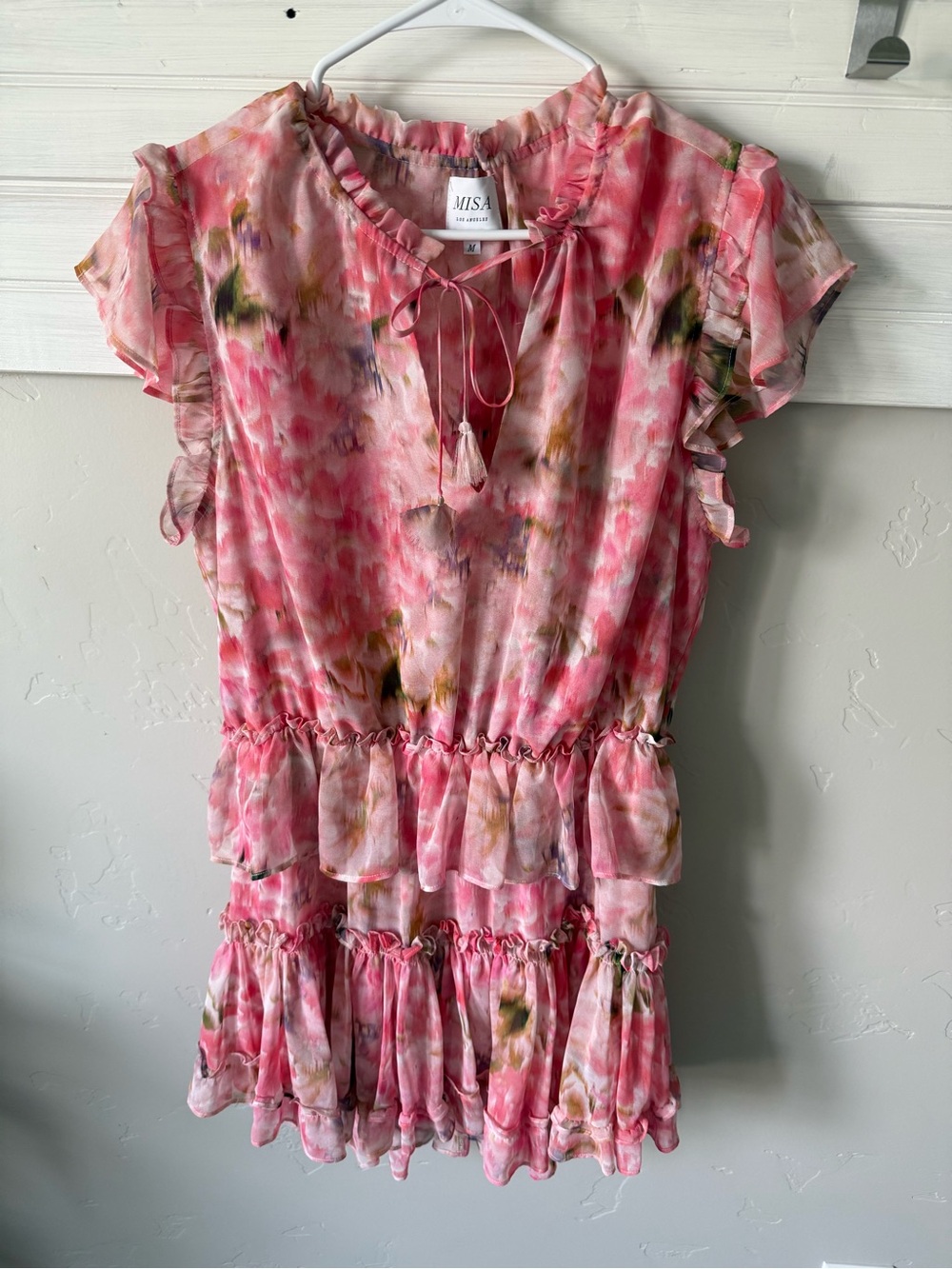 Misa Los Angeles Pink & Green Floral Ruffle Dress